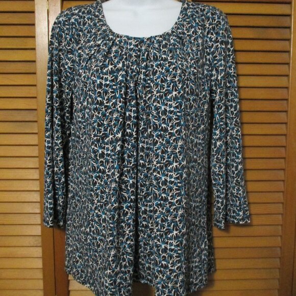 Josephine Studio top 3/4 length sleeves w/stretch, dark brown & teal size L - Picture 1 of 7
